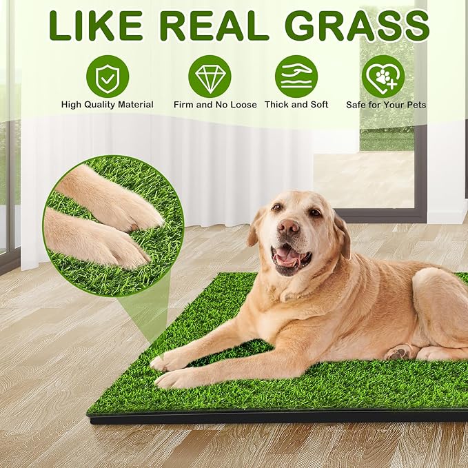 Dog Grass Pad with Tray, 34''X23'' Large Artificial Turf Grass Potty, Reusable Puppy Pee Pads for Dogs, Portable Dog Litter Box for Indoor/Outdoor Potty Training Toilet-Mewly Pet