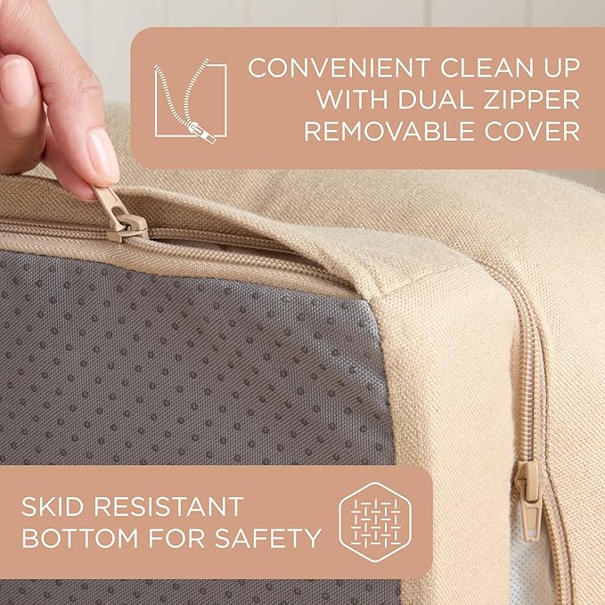 TOWN & COUNTRY EVERYDAY CuddleTown Comfy Solid Bolster Sofa Pet Bed, Supportive & Calming Egg Crate Foam, Non-Slip Bottom, Machine Washable Cover, Beige, Medium 28"x23"x8"-Mewly Pet