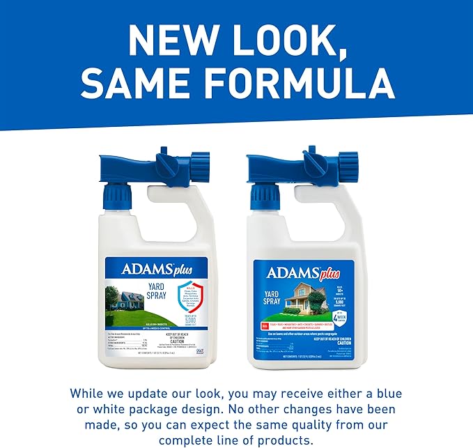 Adams Plus Yard Spray ; Kills Mosquitoes, Fleas, Ticks, Ants, And Many Other Listed Nuisance Pests in Outdoor Areas ; Treats Up to 5,000 Square Feet ; Easy To Use Hose-End Spray ; 32 Fl Oz-Mewly Pet