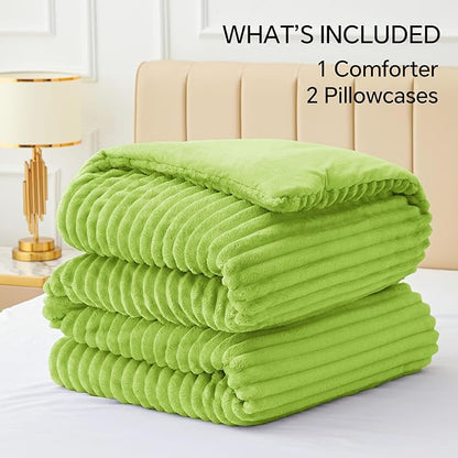 BEDELITE Fleece King Comforter Set -Super Soft & Warm Fluffy Dark Citron Bedding, Luxury Fuzzy Heavy Bed Set for Winter with 2 Pillow Cases