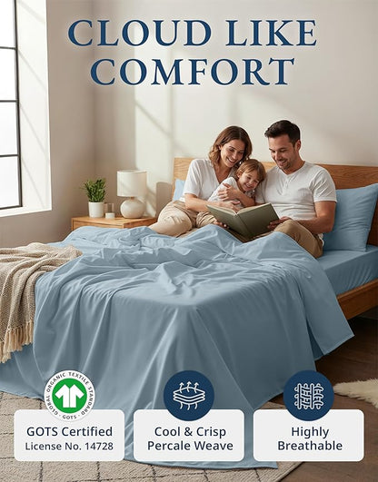 LANE LINEN 100% Organic Cotton Bed Sheets Extra Long Twin, Soft & Comfy Fully Elasticized Percale Perfect for Hospital Bed & Dorm Room, Low Pilling Machine Washable Twin XL Sheet- French Blue