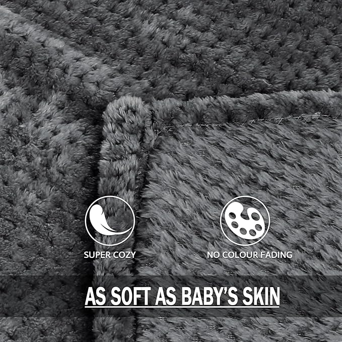 Exclusivo Mezcla Fleece Bed Blanket Twin Size, Super Soft and Warm Blankets for Couch, Sofa and Bed Waffle Textured, Cozy, Fuzzy and Lightweight (Dark Grey, 90x66 Inches)