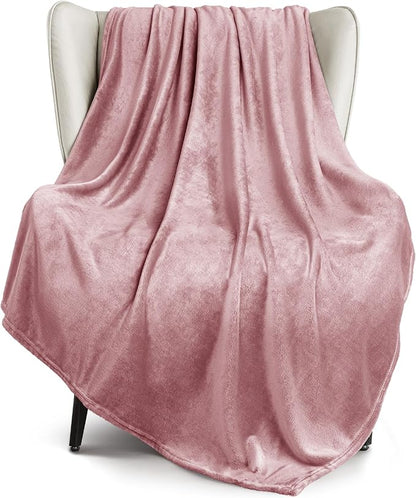 Exclusivo Mezcla Extra Large Fleece Throw Blanket for Couch, Sofa, 300GSM Super Soft and Warm Blankets, Dusty Pink Throw All Season Use, Cozy, Plush, Lightweight, 50x70 Inches