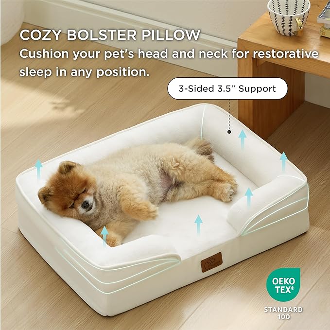 Bedsure Orthopedic Dog Beds for Small Dogs - Washable Small Dog Cat Bed Waterproof, Comfort Pet Couch Sofa with Washable Removable Cover, Pets Bed with Nonskid Bottom, Ivory, 24"-Mewly Pet