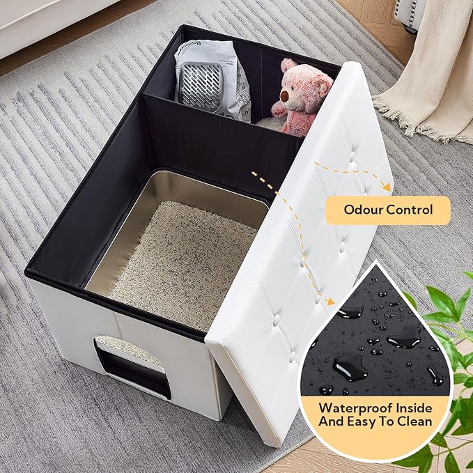 MEEXPAWS Cat Litter Box Enclosure Furniture Hidden, Cat Washroom Bench Storage Cabinet | Extra Large 35.4'' x 19.7'' x 19.7''| Dog Proof | Waterproof Inside/Easy Clean | Easy Assembly | Odor Control-Mewly Pet