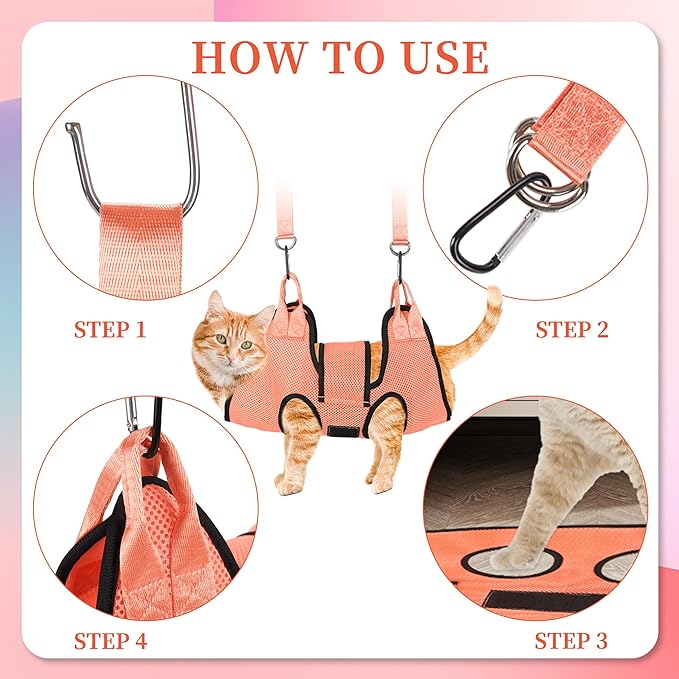 PatiencET Dog Grooming Hammock, Pet Grooming Hammock for Cats & Dogs with Security Strap, Dog Sling for Nail Trimming with Nail Clippers/Trimmer, Nail File, Pet Comb(S)-Mewly Pet