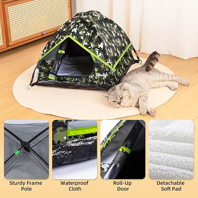 GDanes Camouflage Cat Tent, Portable Pet Cat House with Soft Pad, Cat Cave, Dog House for Small Medium Dogs and Rabbits-Mewly Pet