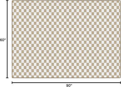 Flagship Carpets Schoolgirl Style Brown and White Checkerboard Educational Area Rug for Kids Room Seating Décor, Children's Classroom, Play Carpet for Teaching and Playroom, 5' x 7'6", Neutral
