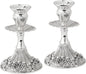 Silver Plated Candlesticks - 2 Pack Set - Pair of 5 Inch Ornate Candle Holders with Round Base and Floral Design