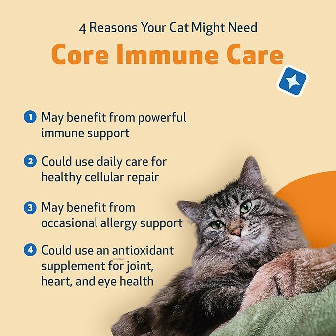 Pet Wellbeing Core Immune Care for Cats of All Ages - Daily Antioxidants, Immune Support, Collagen, Glutathione, Vitamin E - Veterinarian-Formulated Holistic Supplement 3.7 oz (105 g) Powder-Mewly Pet