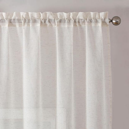 OWENIE Linen Blend Short Semi Sheer Curtains 54 inch Length 2 Panels Set for Small Window, Natural Curtain for Bedroom/Living Room, Rod Pocket Farmhouse Drapes, 2pcs, 40 W x 54 L