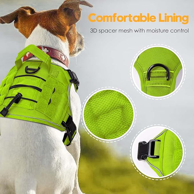 Heavy-Duty Tactical Dog Harness for Large Dogs, No Pull Adjustable Reflective Pet Vest with Molle System, K9 Military-Grade Control for Service Training, Outdoor & 10+ Breeds, Wild Lime, Medium-Mewly Pet