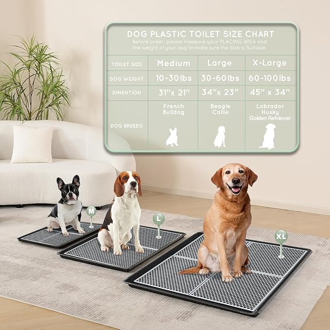HQ4us Dog Pee Pad Holder Tray with Grate 45”×34”, Large Dog Litter Box Toilet, Puppy Pee Pad Holder, Less Mess, Dog Potty Indoor Outdoor for Balcony-Mewly Pet