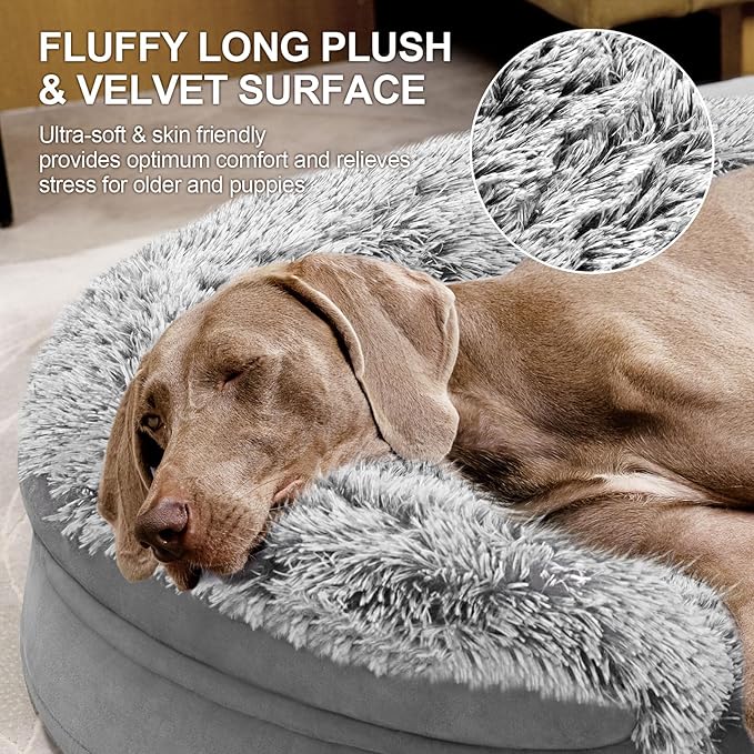 3.7 inch Thickened Orthopedic Dog Beds for Large Dogs, Supportive Dog Sofa Bed with 28D Egg-Crate Foam, Removable Washable Plush Cover, Waterproof Lining, Half-Round Design for Puppy, Senior Dog-Mewly Pet
