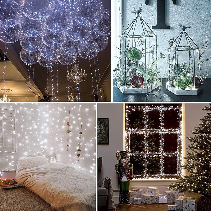 Sanniu Fairy Lights Battery Operated, 8 Packs Mini Battery Powered Copper Wire Starry String Lights for Christmas,Bedroom, Parties,Wedding,Indoor,Home Decoration (5m/16ft Cool White)