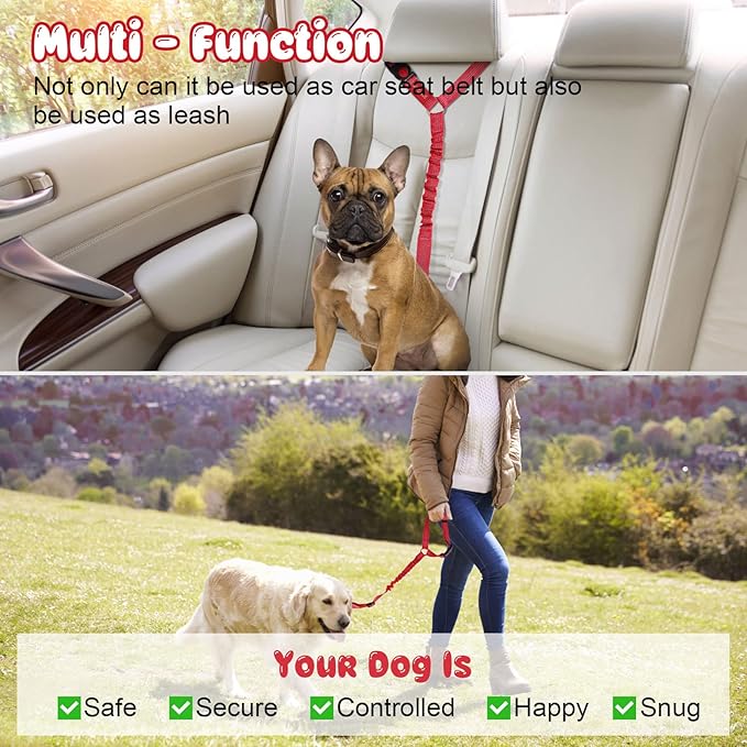 BWOGUE 2 Packs Dog Cat Safety Seat Belt Strap Car Headrest Restraint Adjustable Nylon Fabric Dog Restraints Vehicle Seatbelts Harness-Mewly Pet