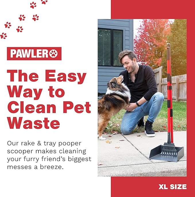 Pooper Scooper for Large Dogs, Small Dogs and Horses, Metal Poop Scooper Set with Long Handle Rake and Tray for Yard, Grass, Dirt or Gravel, Heavy Duty Aluminum Poop Picker Upper-Mewly Pet