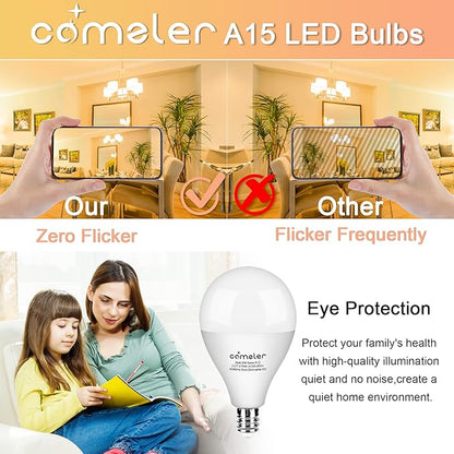 comzler Ceiling Fan Light Bulbs E12 Small Base, A15 LED Bulb 2700K Soft Warm White Candelabra LED Bulb 6W (60watt Equivalent), Chandelier Light Bulbs CRI85+ 600 Lumens No-Dimmable Pack of 8