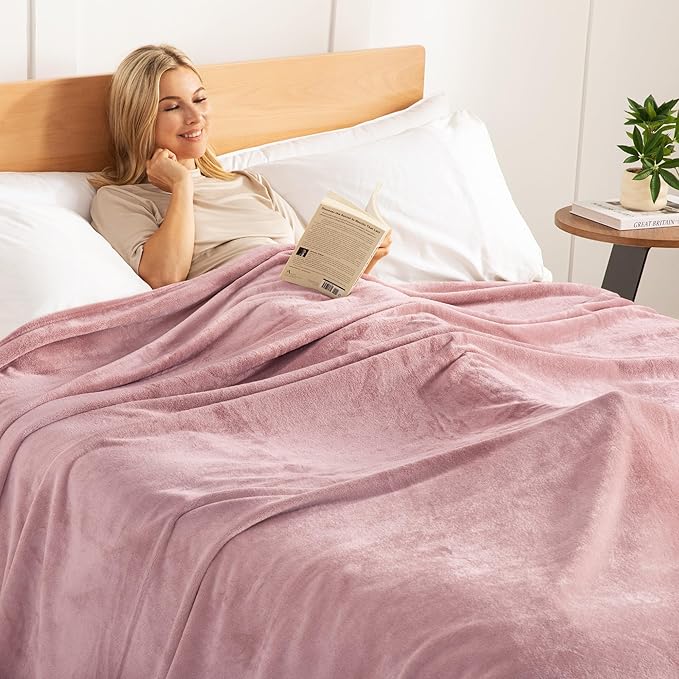 Exclusivo Mezcla Fleece Blanket Twin Size for Bed, Super Soft and Warm, All Season Use, Cozy, Plush, Lightweight, 60x80 Inches Dusty Pink