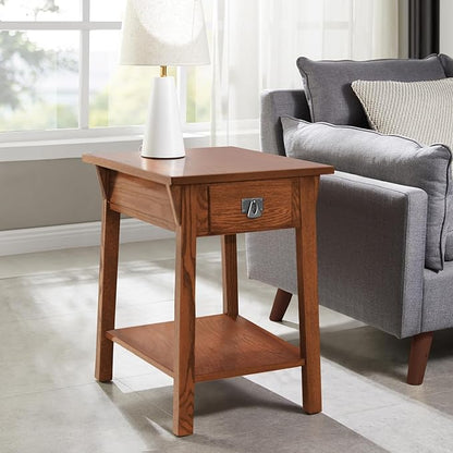 Leick Home Mission End Table, Solid Wood, 1 Storage Drawer, Bottom Display Shelf, Narrow, Easy-Assembly, For Living Room/Bedroom, Russet, 24 in L x 15 in W x 24 in H, 9059-RS