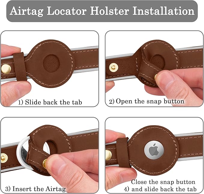 OOPSDOGGY Reflective Geniune Leather Airtag Dog Collar Soft Padded Collars for Small Medium Large Breed Dogs Puppy, 4 Sizes, 7 Colors (Brown, Small, 9"-12")-Mewly Pet