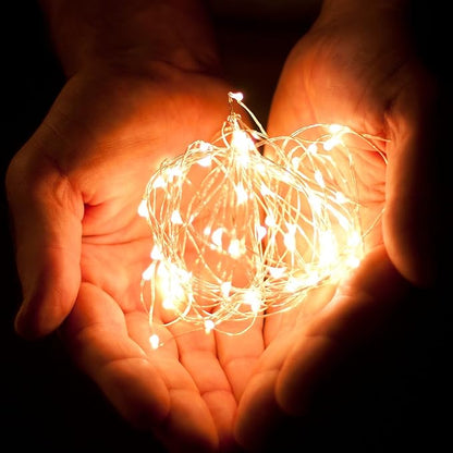 30 LEDs Warm White Color String Lights Silver Wire Indoor and Outdoor 9.5 Feet Firefly Starry Fairy Lights Battery Powered for DIY, Christmas, Holidays, Party, Bedroom and Centerpieces