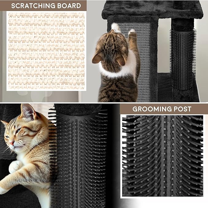 Large Cat Tree Tower for Large Cats, Cat Scratching Post, Self Grooming Post, Interactive Cat Toys, Oversized Perch and Basket, Heavy Duty 72", Black and Red-Mewly Pet