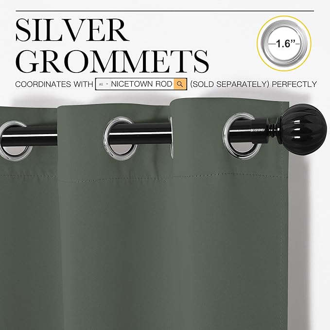 NICETOWN Blackout Curtain Panels for Kitchen, Dark Mallard, 1 Pair, 29 x 40 inches, Thermal Insulated Solid Grommet Top Blackout Draperies/Drapes for Small Window