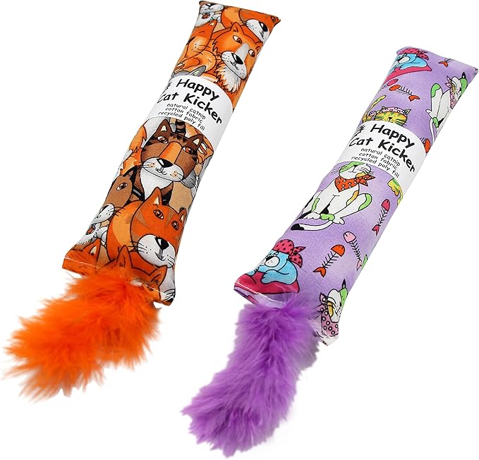2 Pack Natural Interactive Catnip Cat Kicker with Feathers, Bite Resistant Chew Toy, Crinkle Kicker, Accessories for Indoor Cat-Mewly Pet