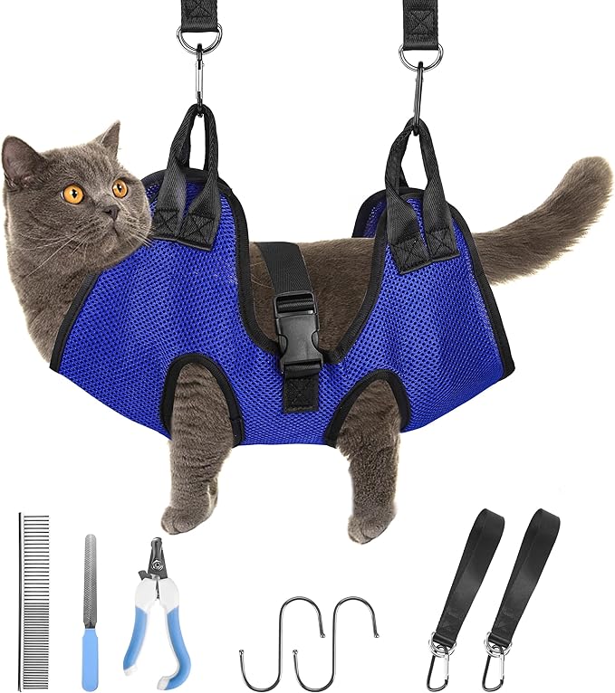PatiencET Dog Grooming Hammock, Pet Grooming Hammock for Cats & Dogs, Dog Holder for Nail Trimming, Cat Sling for Nail Trimming with Nail Clippers/Trimmer, Nail File, Pet Comb(XS)-Mewly Pet