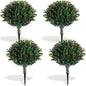XunYee 4 Pcs 20" Artificial Topiary Ball Trees, Outdoor Artificial Shrubs Faux Bushes UV Resistance Greenery Fake Plants Tree with Ground Spike for Garden Porch Patio Indoor Decoration (Red Berries)