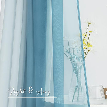 NICETOWN Wedding Decoration Voile Sheer Window Scarf, Dusty Blue Wedding Draping Curtains Aisle Runner Decoration Bed Canopy for Ceremony/Wooden Arch, 2 Panels, W60 x L216