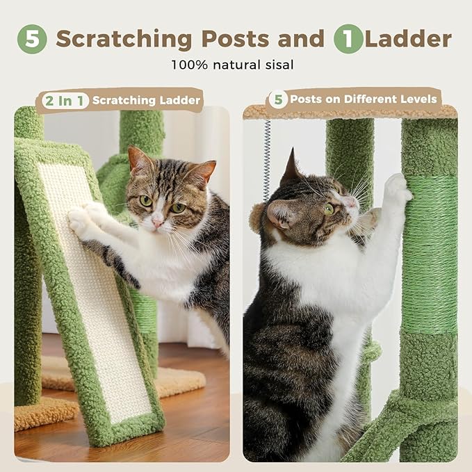PAWZ Road Cactus Cat Tree Floor to Ceiling Cat Tower with Adjustable Height(85-112 Inches), 7 Tiers Climbing Activity Center with Cozy Hammocks, 5 Platforms and Scratching Posts for Indoor Cats-Mewly Pet