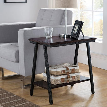 Leick Home 11405 Empiria Narrow Side Table with Shelf, Walnut and Foundry Bronze