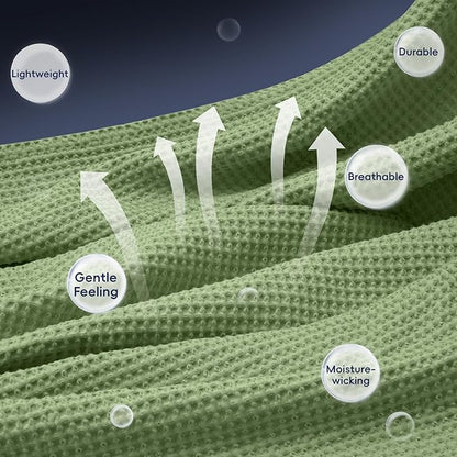 PHF 100% Cotton Waffle Weave Blanket Queen Size for Bed,Snag Proof Lightweight Breathable Moisture-Wicking Throw for Couch,Great for Layering in Cold Weather,Machine Washable, Home Decor-Loden Green