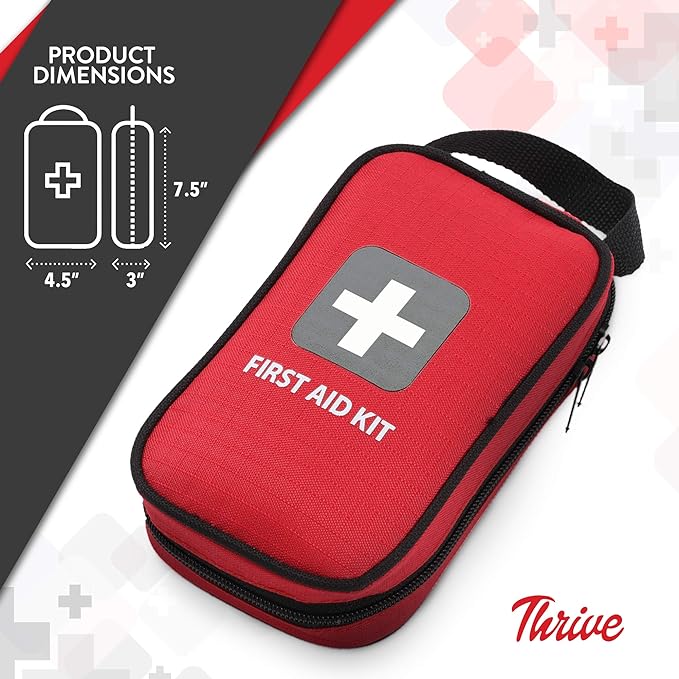 Thrive First Aid Safety Kit - 100-Piece Bag - Compact Waterproof Rip-Stop Nylon Pouch - Multi-Size Bandages, Antiseptic Wipes & Safety Pins for Car & Travel-Mewly Pet