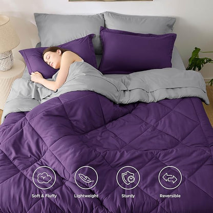 Bedsure California King Comforter Set - 7 Pieces Reversible Purple Bedding, California King Size Bed Set for All Seasons, Bed in a Bag with Down Alternative Comforter, Sheets, Pillowcases & Shams