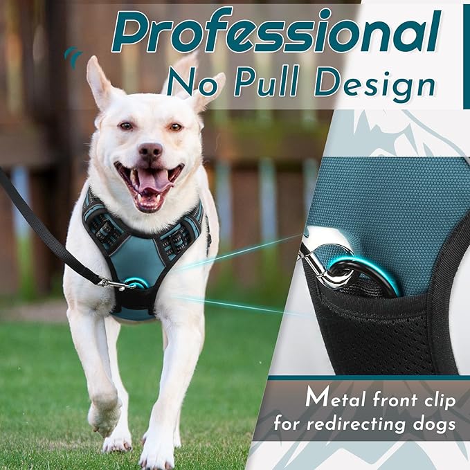 Eagloo Dog Harness Large Breed, No Pull Service Vest with Reflective Strips and Control Handle, Adjustable and Comfortable for Easy Walking, No Choke Pet Harness with 2 Metal Rings, Dark Green, XL-Mewly Pet