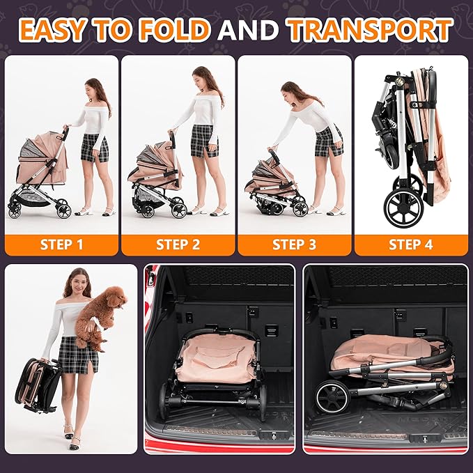 Medium Dog Stroller, Kenyone Pet Stroller for Medium Dogs Up to 55lbs, Lightweight Aluminum Frame, One Click Folding, Large Cat Stroller with No Zip Entry, Detachable Mesh, Multiple Pockets-Mewly Pet