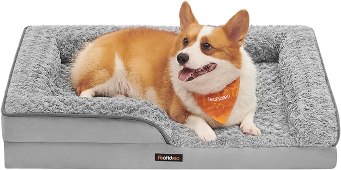 Feandrea Orthopaedic Dog Bed for Medium Dogs, Waterproof Dog Sofa Bed with Removable Washable Cover, 28 x 23 x 6.5 Inches, Dove Gray UPGW251G01-Mewly Pet
