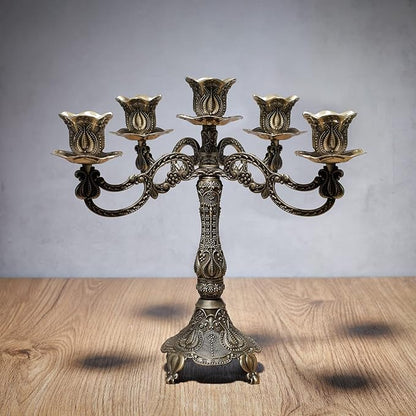 5-Candle Metal Candelabra 10.3 Inch Tall Candlestick Candle Holders for Home Decor Wedding Christmas Church Halloween Party,Bronze Tulip