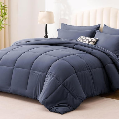 Love's cabin Full Comforter Set Indigo Blue, 7 Pieces Full Bed in a Bag, All Season Bedding Sets with 1 Comforter, 1 Flat Sheet, 1 Fitted Sheet, 2 Pillowcase and 2 Pillow Sham