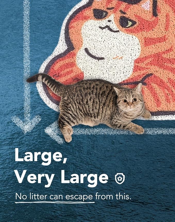 Lukamoo® Cute Cat Litter Mat (30’’x20’’), Large/L, for Kitty Litter & Cute Cat Litter Box, Litter Trapping Mat (Orange Tabby)-Mewly Pet