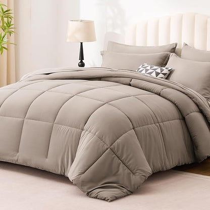 Love's cabin Twin Comforter Set Light Brown, 5 Pieces Twin Bed in a Bag, All Season Bedding Sets with 1 Comforter, 1 Flat Sheet, 1 Fitted Sheet, 1 Pillowcase and 1 Pillow Sham