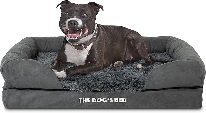 The Dog’s Bed, Medium Grey Faux Fur 30x23.5, Memory Foam, Pain Relief: Arthritis, Hip & Elbow Dysplasia, Post Surgery, Lameness, Supportive, Calming, Washable Cover, Veterinary Approved-Mewly Pet