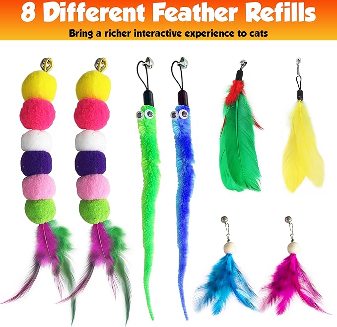 Cat toy pack with 27PCS self play accessories for indoor cats-cat teaser wand, fishing pole, suction cup, ball, string, mouse, feathers and hanging interactive cat toys for kitten Exercise & Chase-Mewly Pet