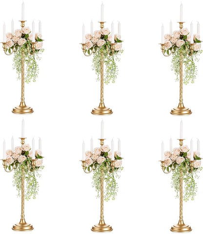 Sziqiqi Gold Candelabra Centerpieces for Tables 28in - Tall Candelabra Candle Holder for Wedding Gold Candlestick Holders for Table Centepiece Party Banquet Event