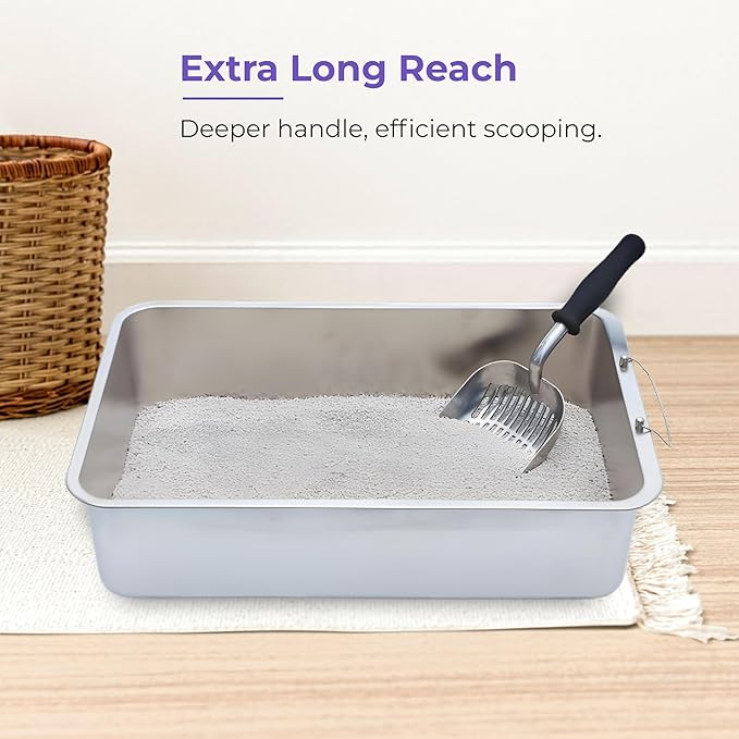 iPrimio Monster Metal Cat Litter Scoop with 17-Inch Long Handle - Extra Large Deep Shovel with Rounded Corners for Extended Reach and Soft Ergonomic Grip for Effortless Cleaning-Mewly Pet