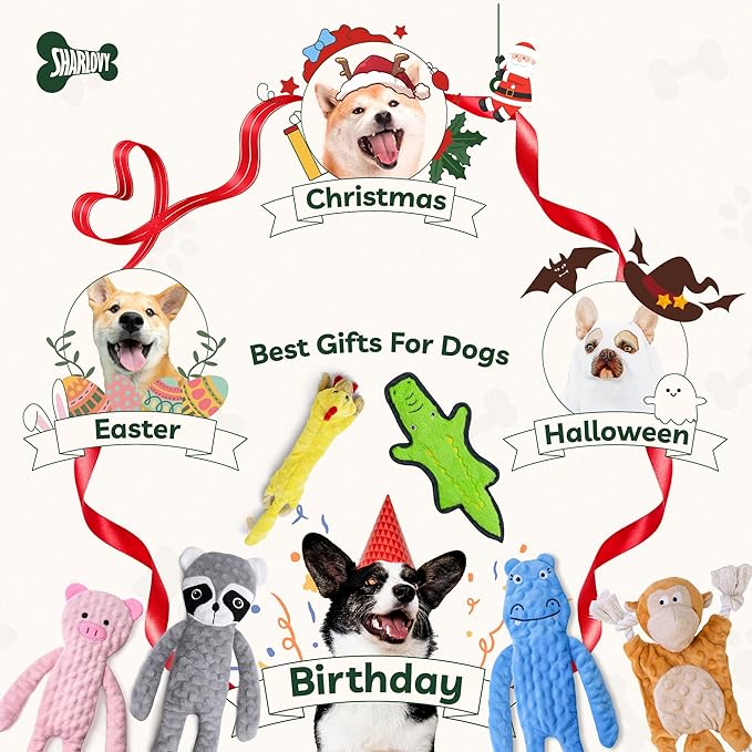 SHARLOVY No Stuffing Dog Toys Crinkle Squeaky, Long Lasting Chews for Aggressive, Durable Plush Dog Puppy Chew Toys for Teething, with 6 Tough Layers for Small Medium Large Breed-Mewly Pet