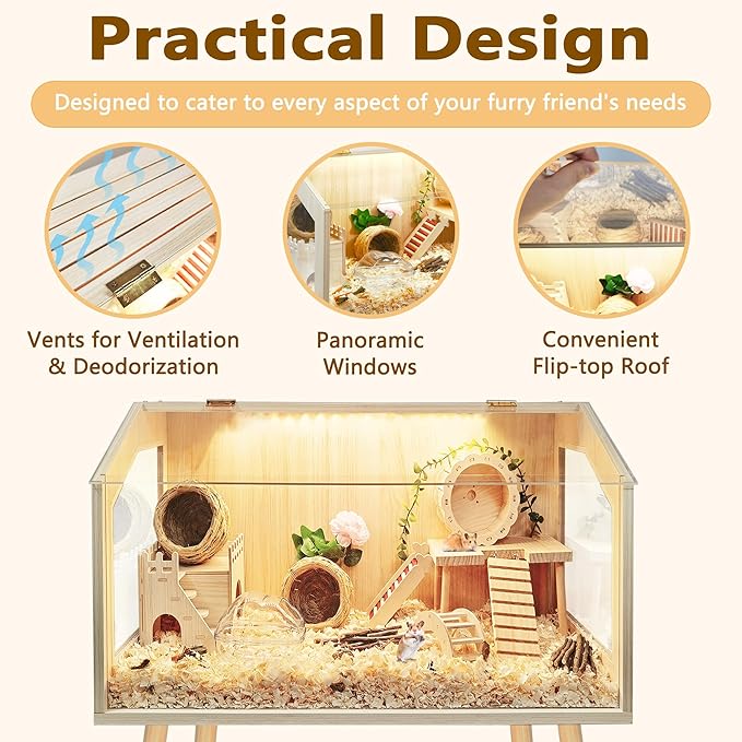Prolee Hamster Cage with Legs, Guinea Pig Cages Chew Proof, Hamster House, Hamster Cages and Habitats, 24" L x 16" W x 40" H-Mewly Pet